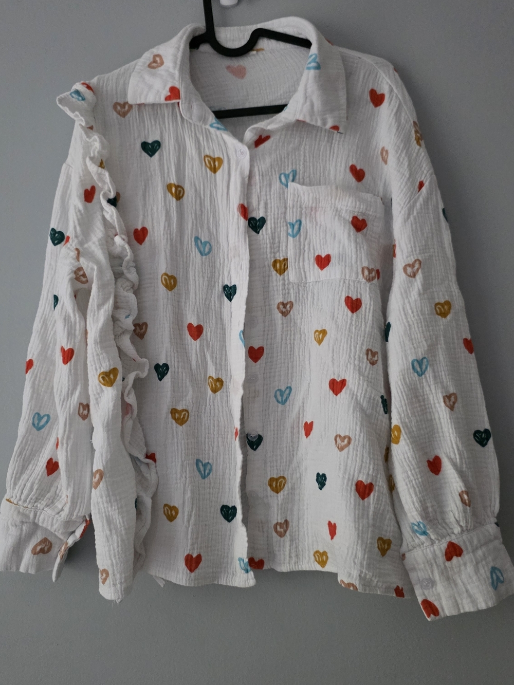 White Heart-Print Button Shirt with Matching Shorts - Picture 4 of 4